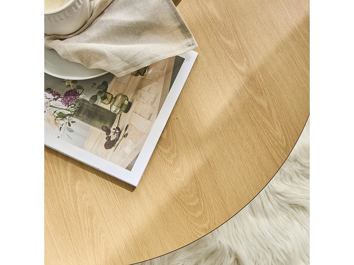 Table basse ronde avec pied à lattes décor bois  - ELIE