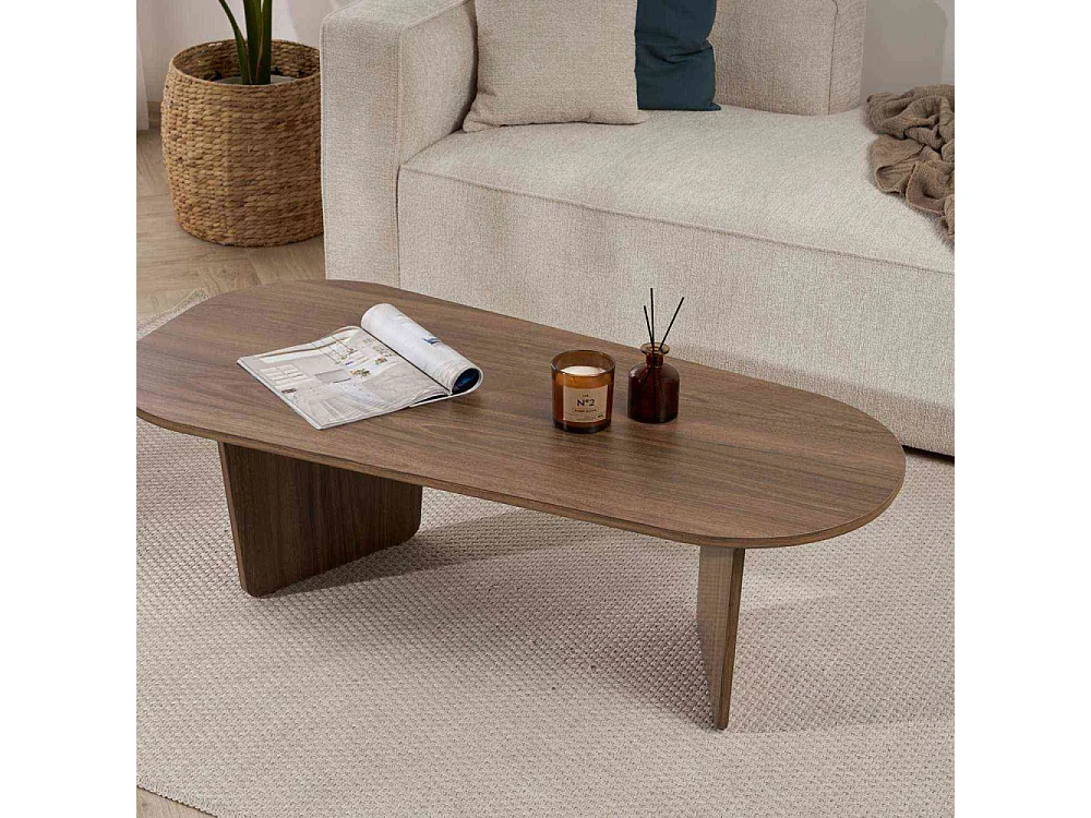 Mesa de centro ovalada en melamina de 18 mm Ovalis - Nogal