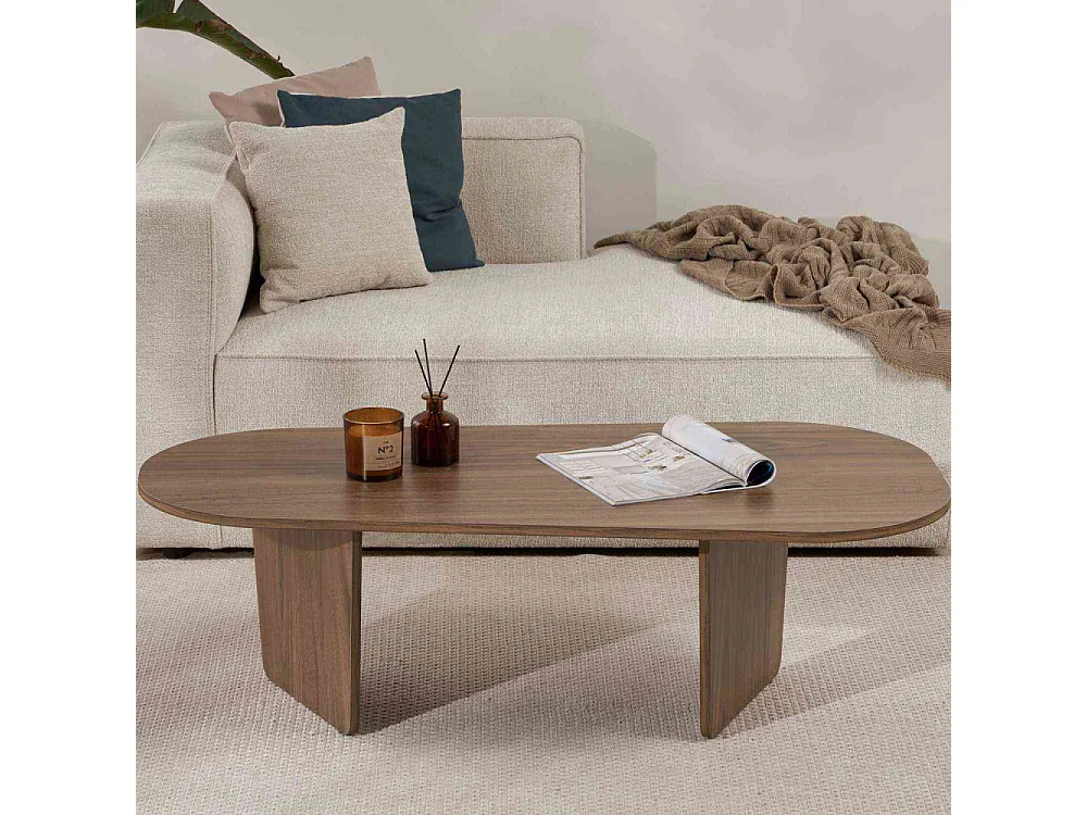 Mesa de centro ovalada en melamina de 18 mm Ovalis - Nogal