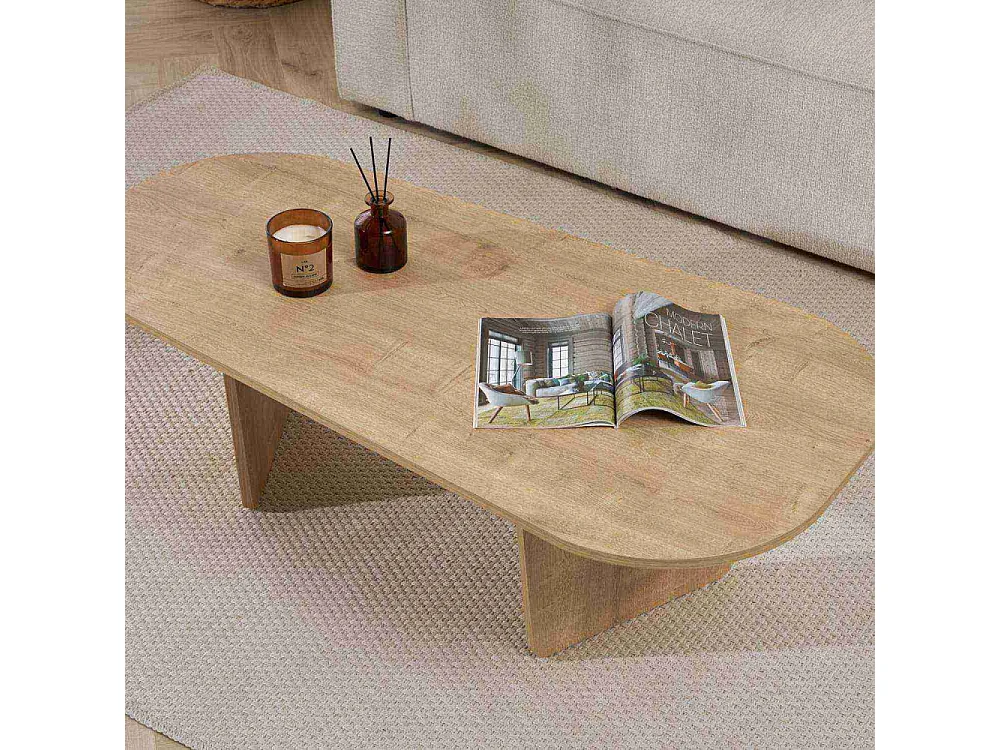 Mesa de centro ovalada en melamina de 18 mm Ovalis - Roble