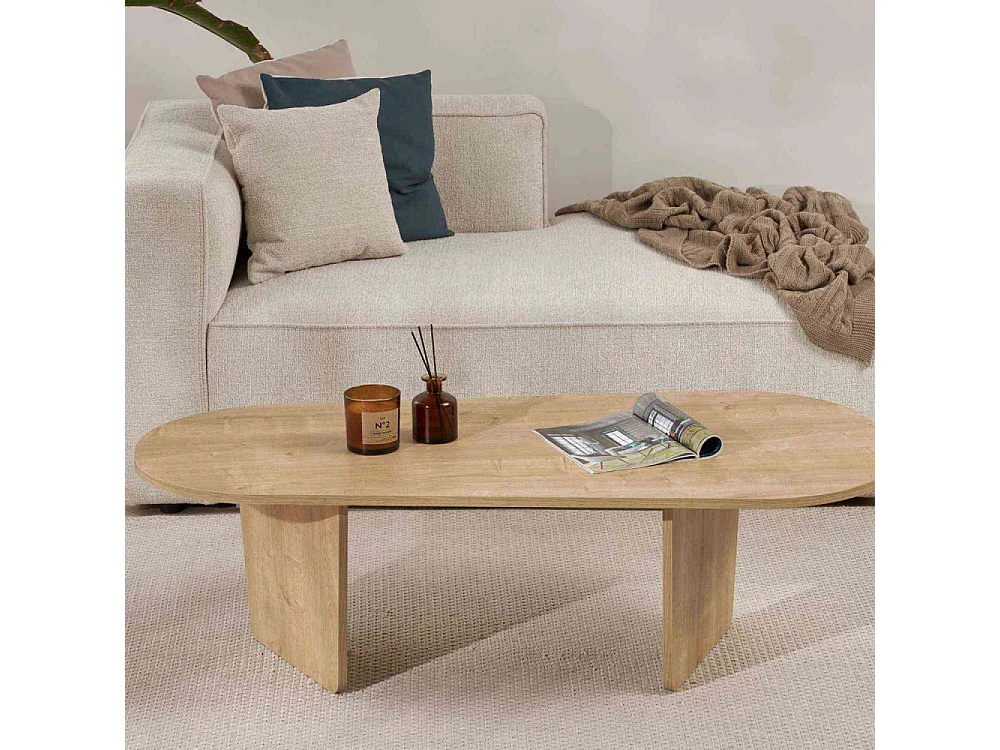 Mesa de centro ovalada en melamina de 18 mm Ovalis - Roble