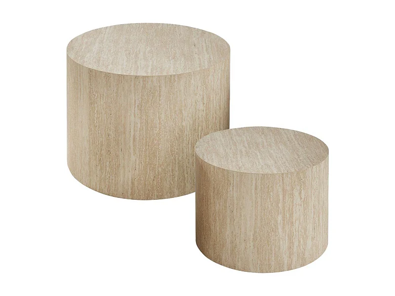 Set van 2 ronde salontafels in travertijnlook - MAIA