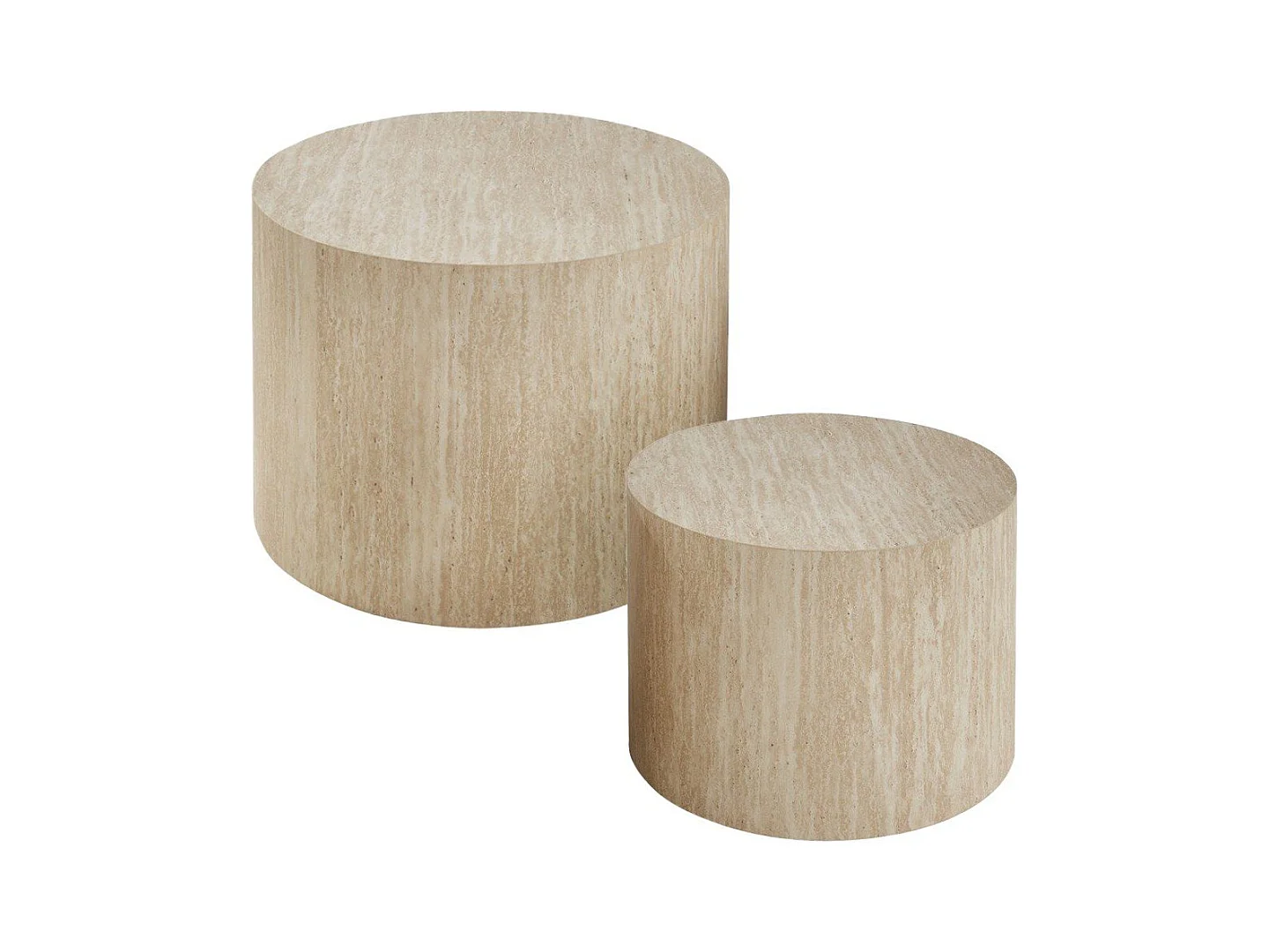 Lot de 2 tables basses rondes empilables décor travertin - MAIA