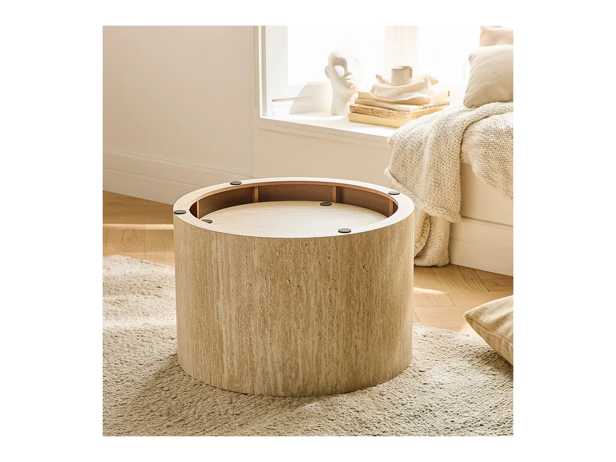 Lot de 2 tables basses rondes empilables décor travertin - MAIA