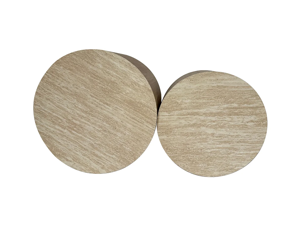 Lot de 2 tables basses rondes empilables décor travertin - MAIA