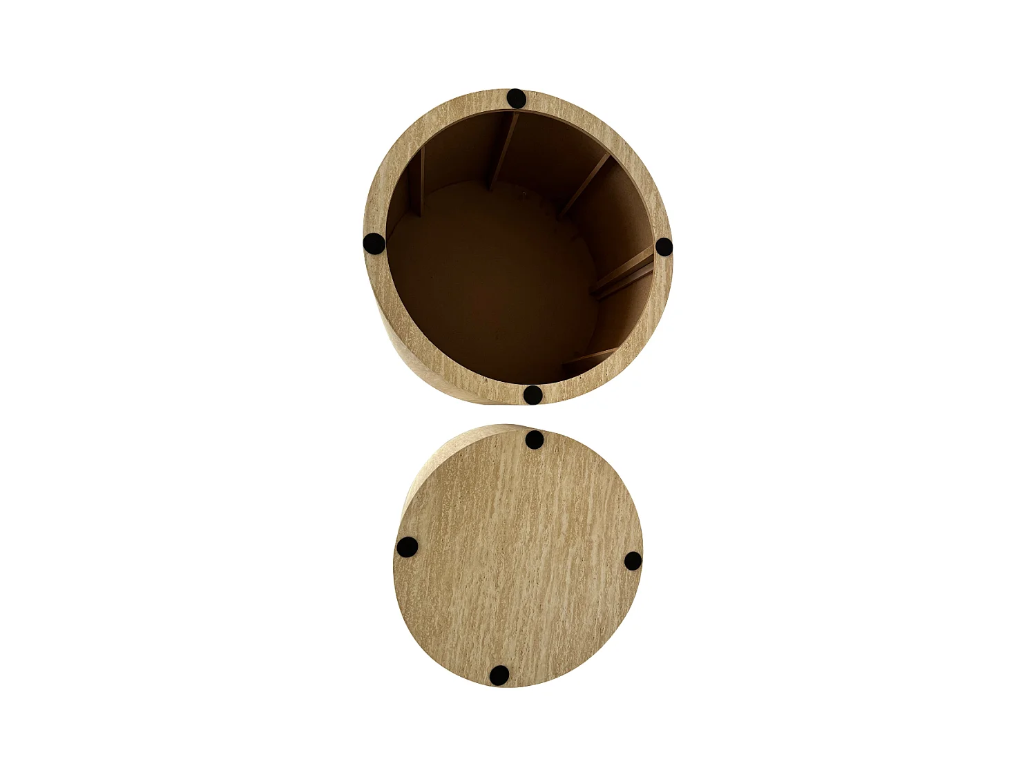 Lot de 2 tables basses rondes empilables décor travertin - MAIA