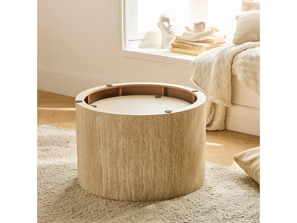 Lot de 2 tables basses rondes empilables décor travertin - MAIA