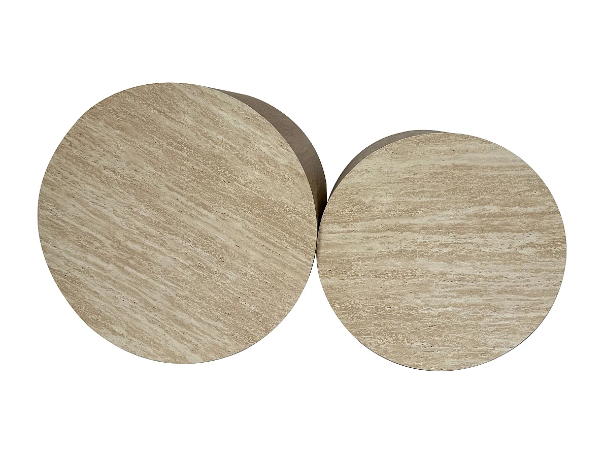 Lot de 2 tables basses rondes empilables décor travertin - MAIA