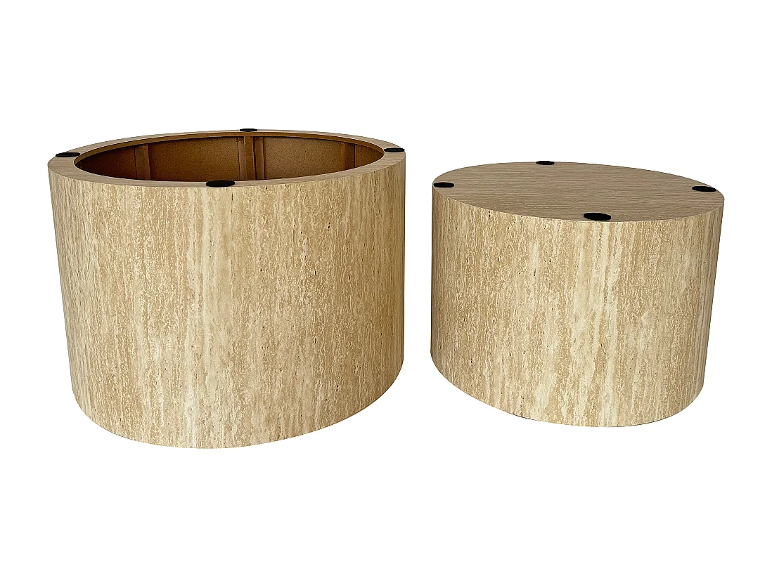 Lot de 2 tables basses rondes empilables décor travertin - MAIA