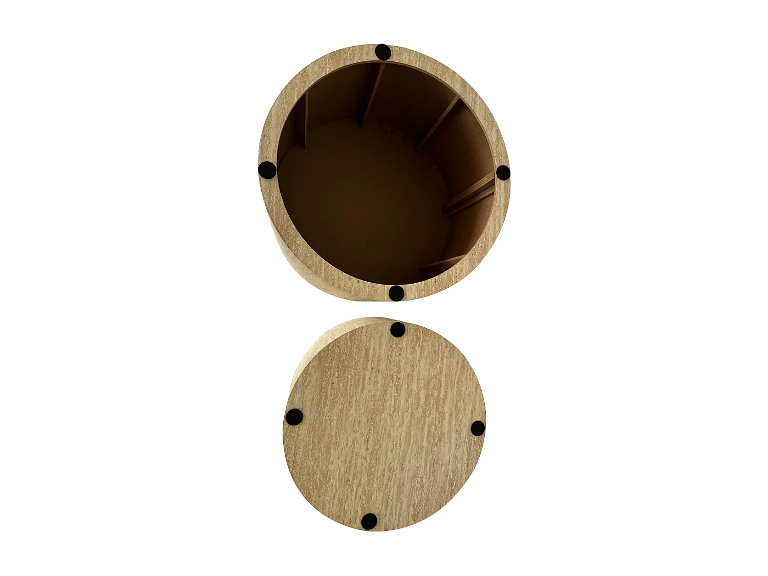 Lot de 2 tables basses rondes empilables décor travertin - MAIA