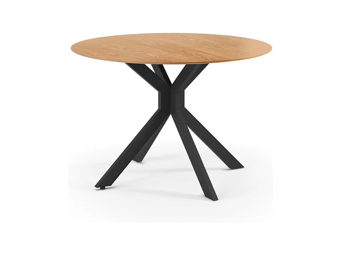 Table ronde pliante décor chêne et métal noir D110 cm - NELLY