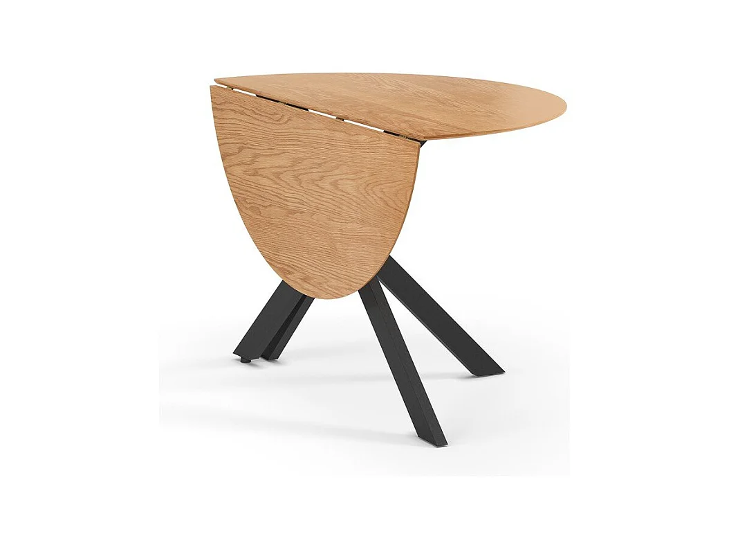 Table ronde pliante décor chêne et métal noir D110 cm - NELLY