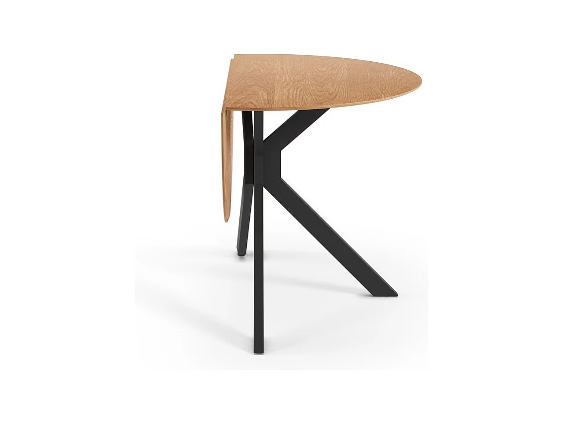 Table ronde pliante décor chêne et métal noir D110 cm - NELLY