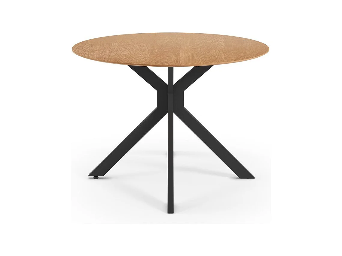 Table ronde pliante décor chêne et métal noir D110 cm - NELLY