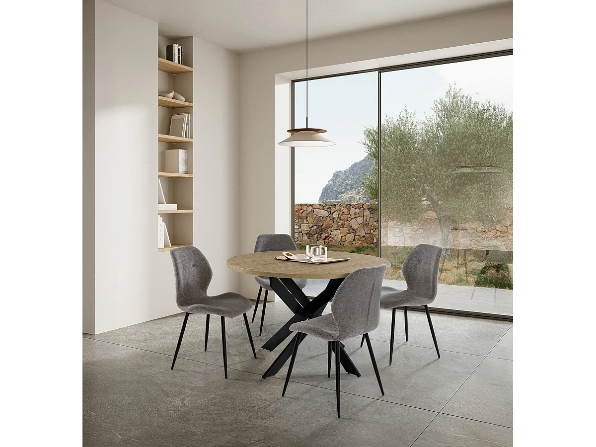 Table ronde pliante décor chêne et métal noir D110 cm - NELLY