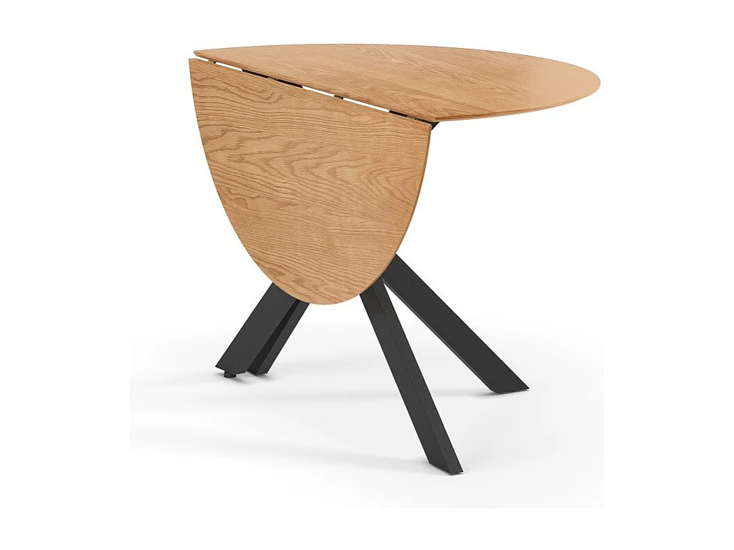 Table ronde pliante décor chêne et métal noir D110 cm - NELLY