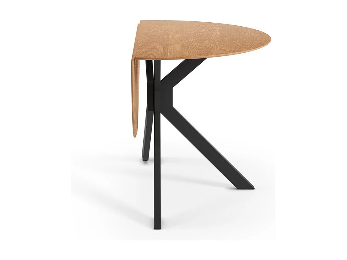 Table ronde pliante décor chêne et métal noir D110 cm - NELLY