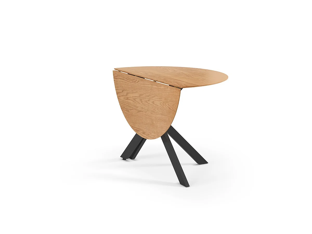 Table ronde pliante décor chêne et métal noir D110 cm - NELLY
