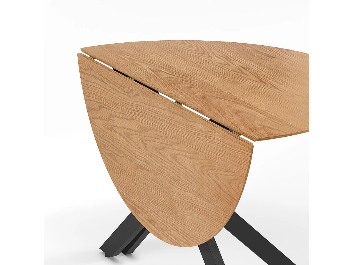 Table ronde pliante décor chêne et métal noir D110 cm - NELLY