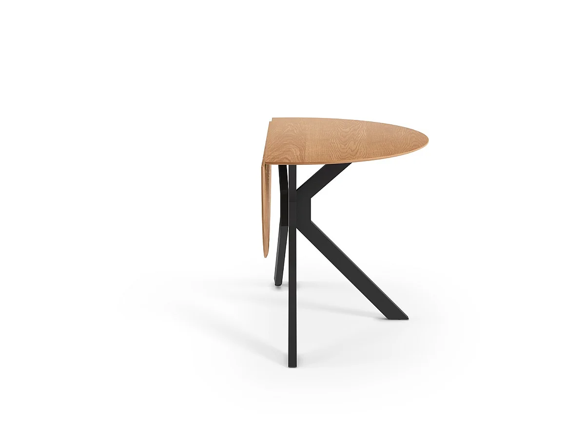 Table ronde pliante décor chêne et métal noir D110 cm - NELLY