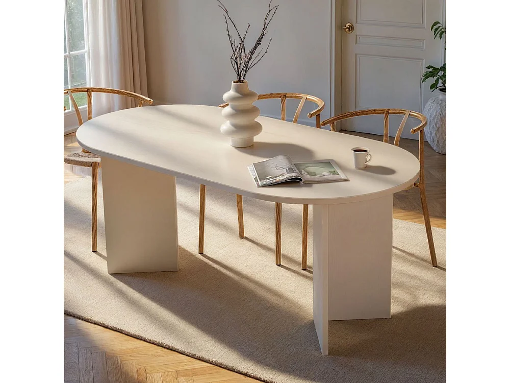 Mesa de comedor – 180 cm x 75 cm x 89,5 cm – Madera blanca – Tablero de partículas