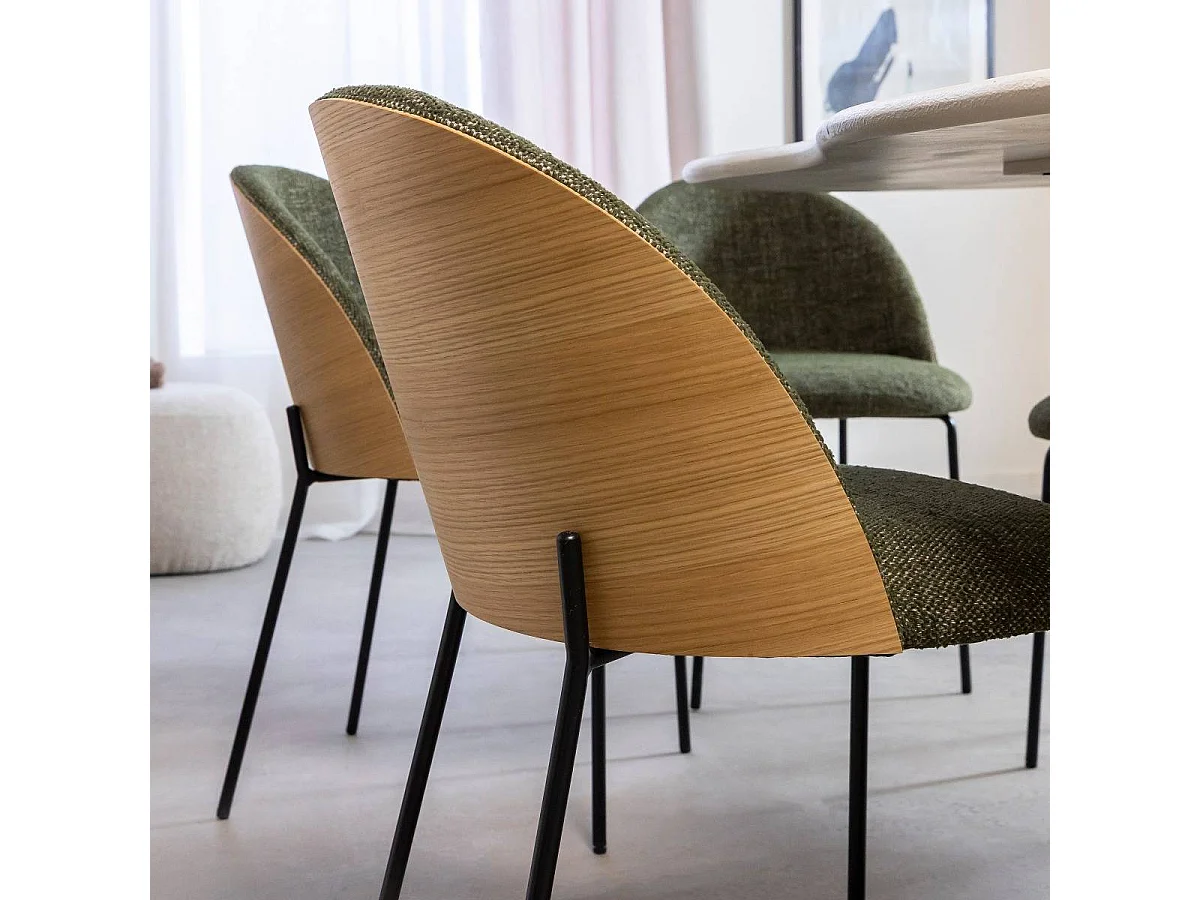 Chaise en tissu vert et bois clair Nyssa (lot de 2)