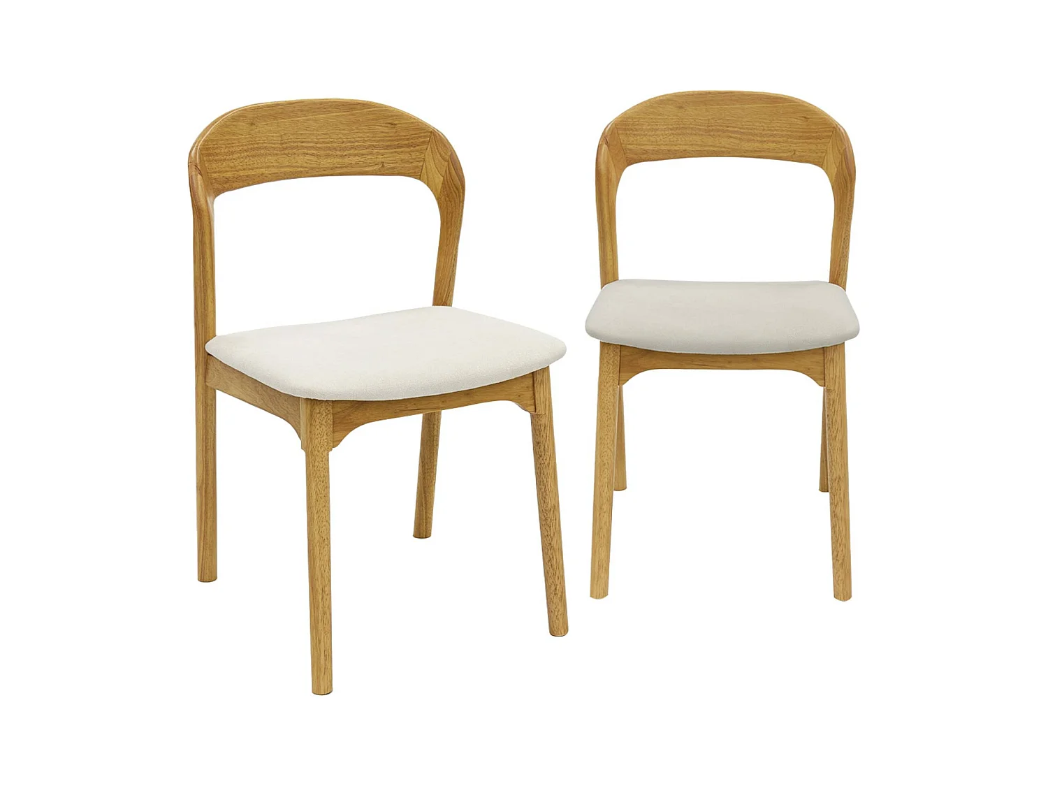 Silla vintage de madera de hevea y tela, set de 2 natural