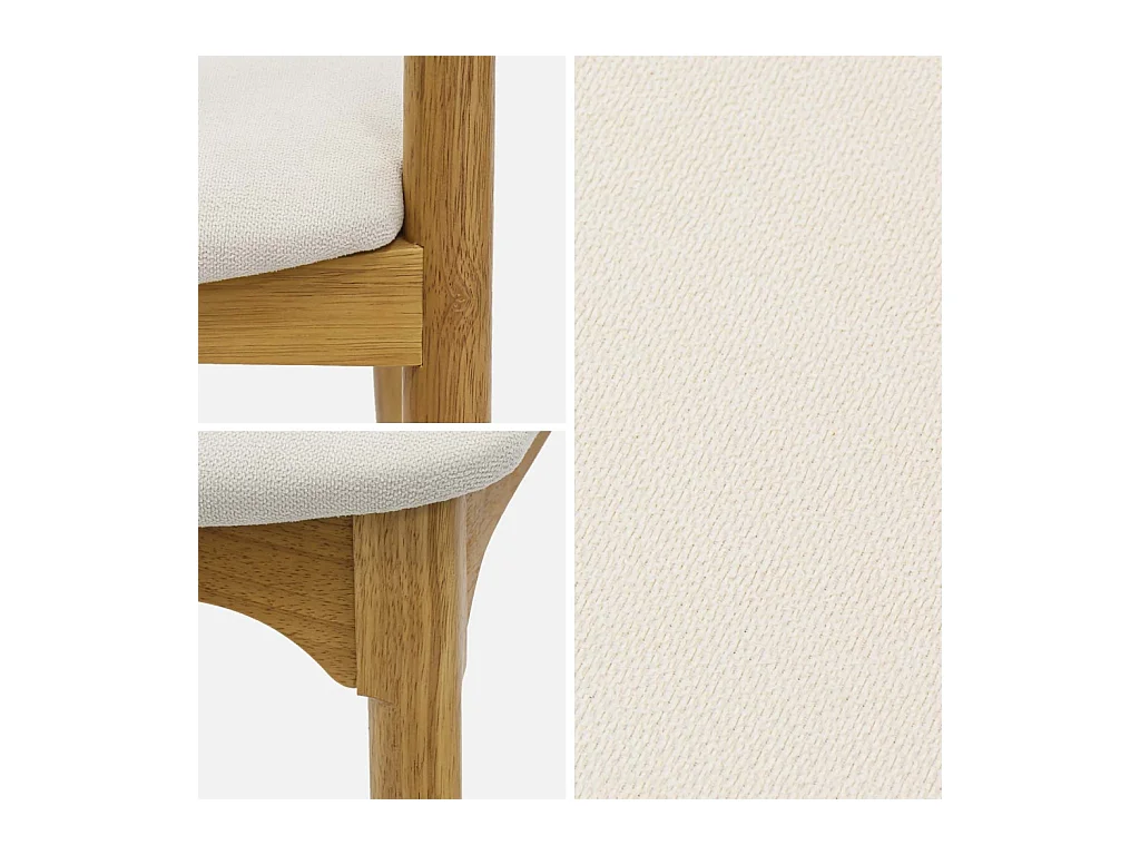 Silla vintage de madera de hevea y tela, set de 2 natural