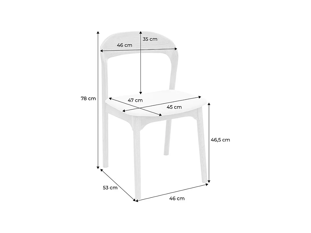 Silla vintage de madera de hevea y tela, set de 2 natural