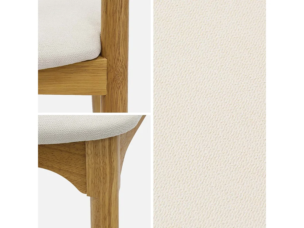 Set 2 sedie vintage in legno di hevea e tessuto, marrone naturale