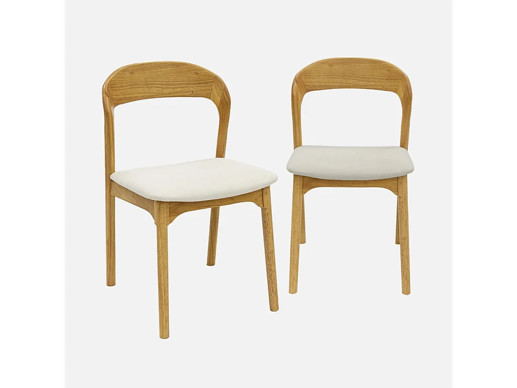 Lot de 2 chaises vintage bois d'hévéa naturel et tissu beige - L 46 x P 53 x H 78cm - Athena