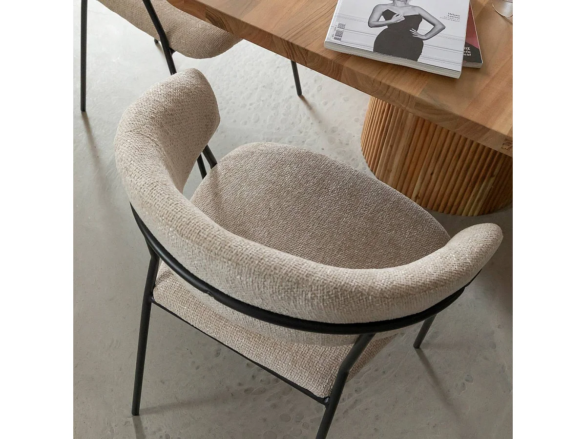 Chaise arrondie tissu écru Kanoa (lot de 2)