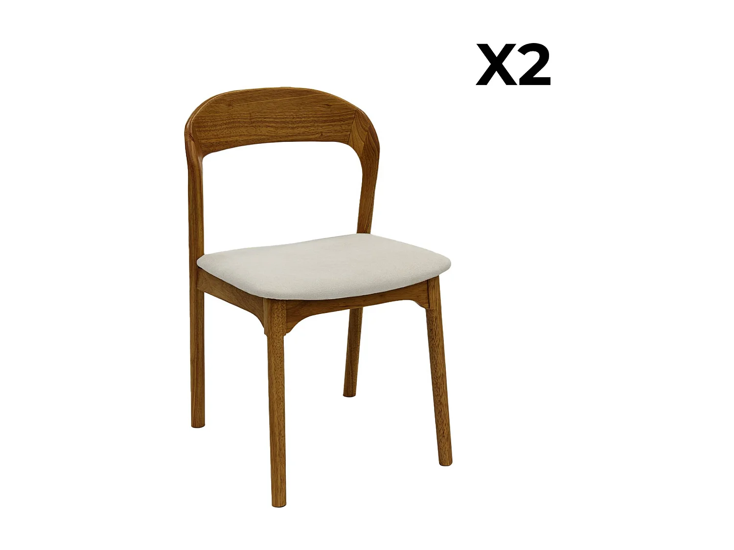 Set 2 sedie vintage in legno di hevea e tessuto, noce