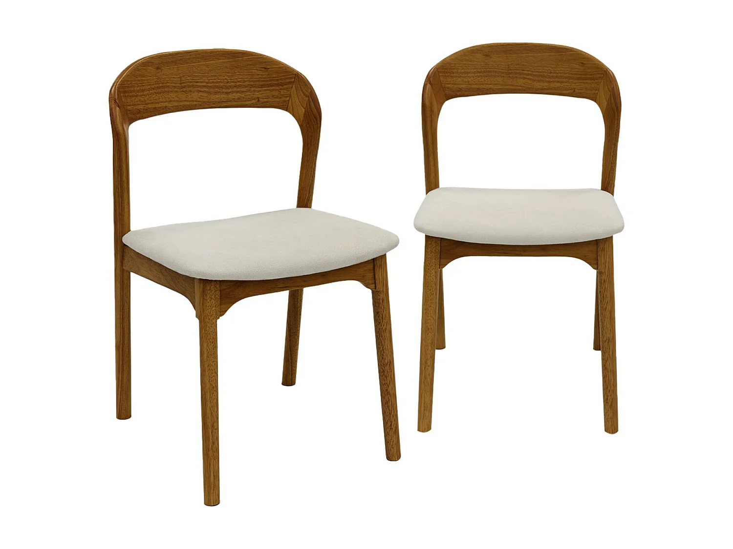 Lot de 2 chaises vintage bois d'hévéa noyer et tissu beige - L 46 x P 53 x H 78cm - Athena
