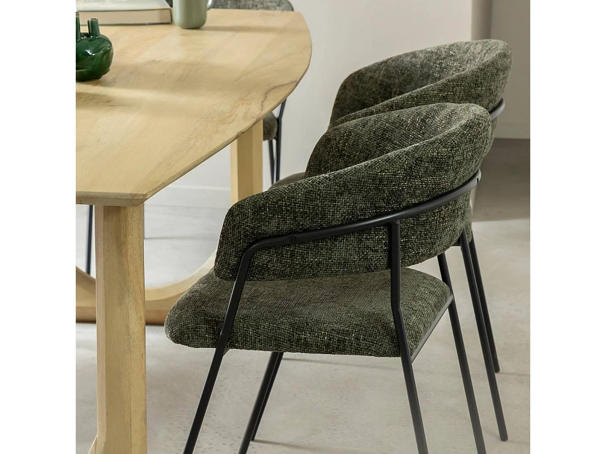 Chaise arrondie tissu vert Kanoa (lot de 2)