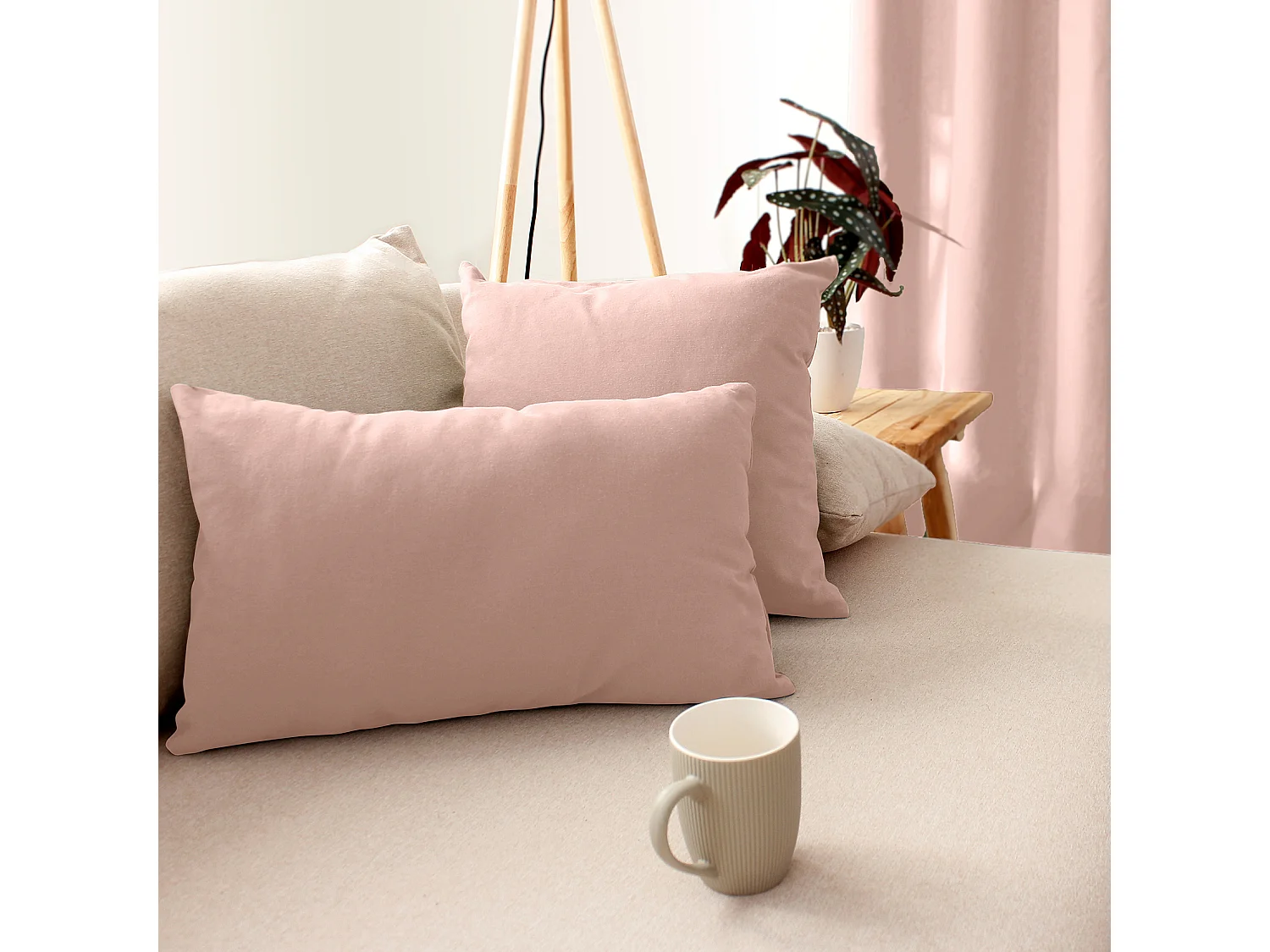 Coussin Déco Uni Déhoussable "Panama" 40x40cm Vieux Rose