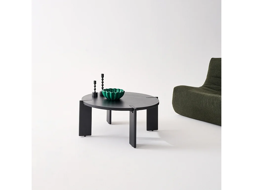 Mesa de centro exótica redonda de madera maciza negro