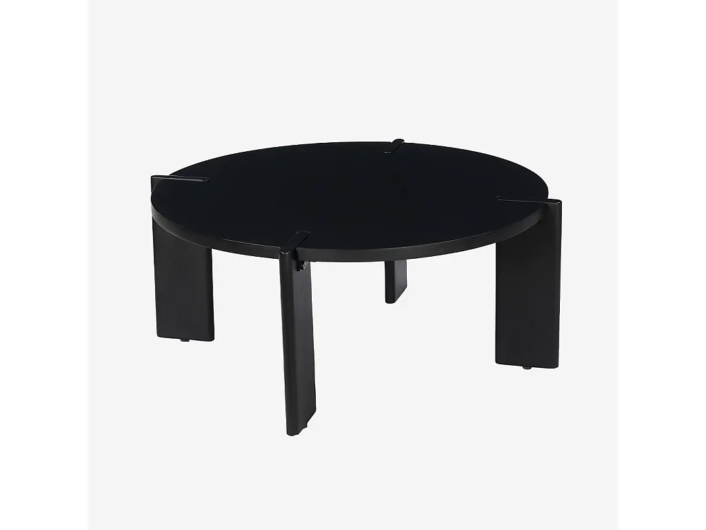 Mesa de centro exótica redonda de madera maciza negro