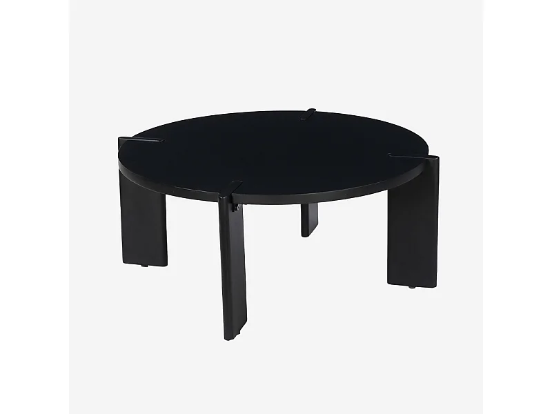 Table basse ronde en bois de manguier massif noir 80 cm - Reva