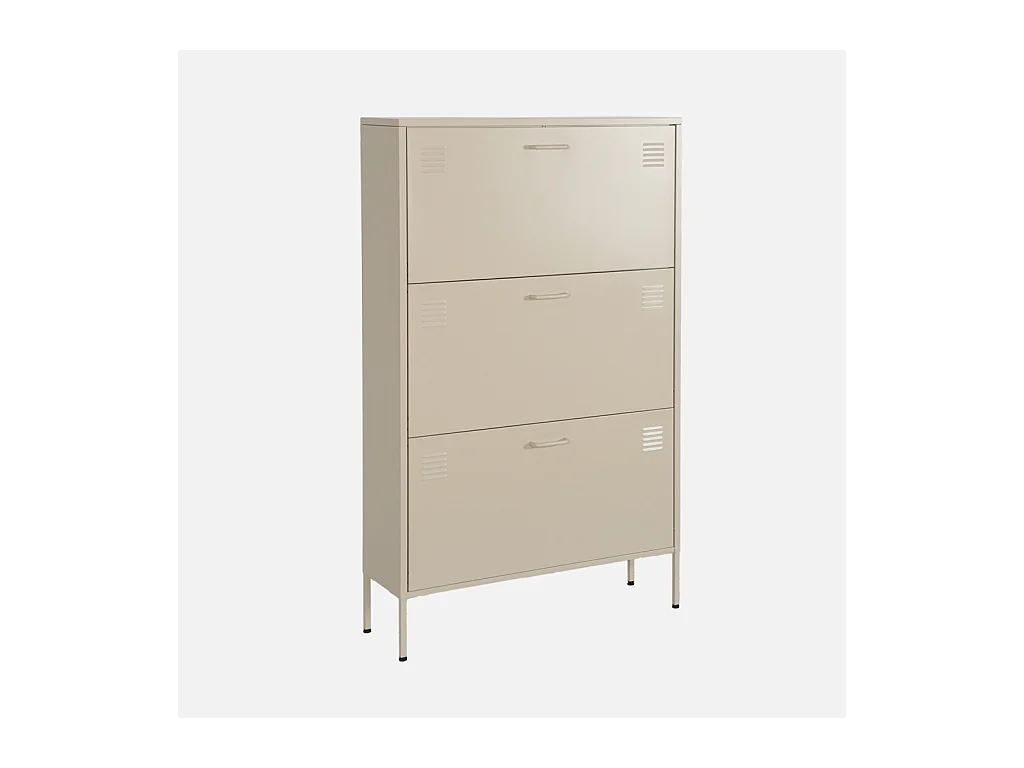 Meuble à chaussures industriel métal crème 3 tiroirs - 80 x 29 x 132.5 cm - Alabama