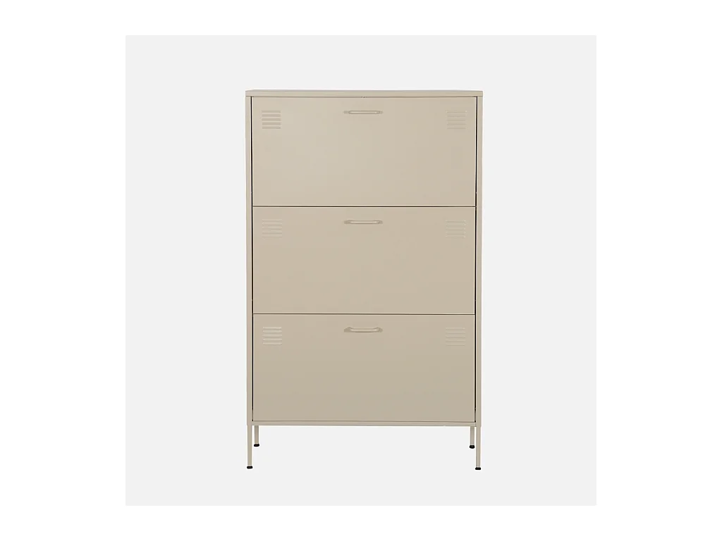 Meuble à chaussures industriel métal crème 3 tiroirs - 80 x 29 x 132.5 cm - Alabama