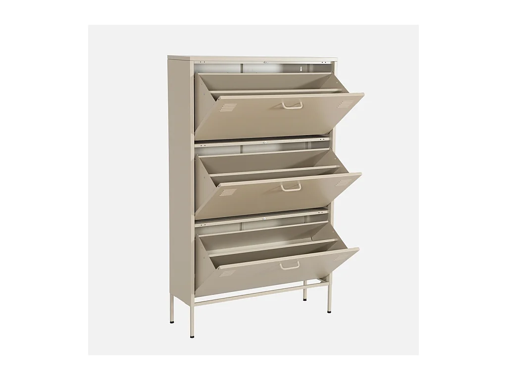 Meuble à chaussures industriel métal crème 3 tiroirs - 80 x 29 x 132.5 cm - Alabama