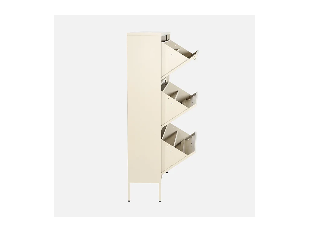 Meuble à chaussures industriel métal crème 3 tiroirs - 80 x 29 x 132.5 cm - Alabama