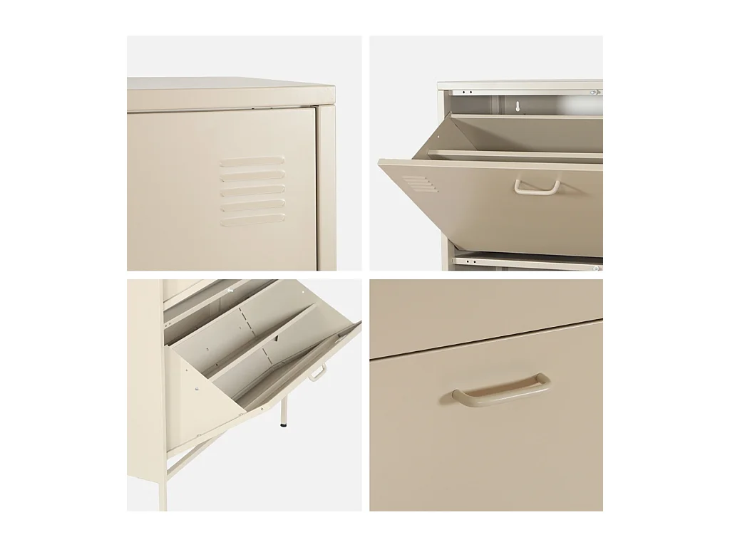 Meuble à chaussures industriel métal crème 3 tiroirs - 80 x 29 x 132.5 cm - Alabama