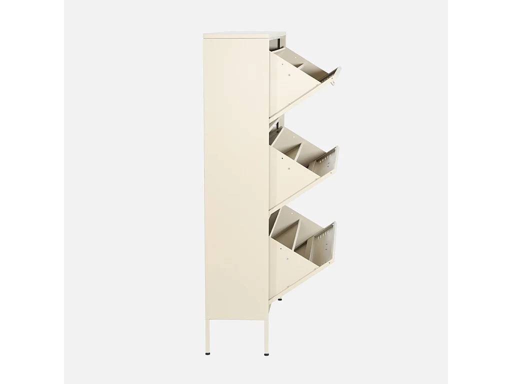 Meuble à chaussures industriel métal crème 3 abattants - 80 x 29 x 132.5 cm - Alabama