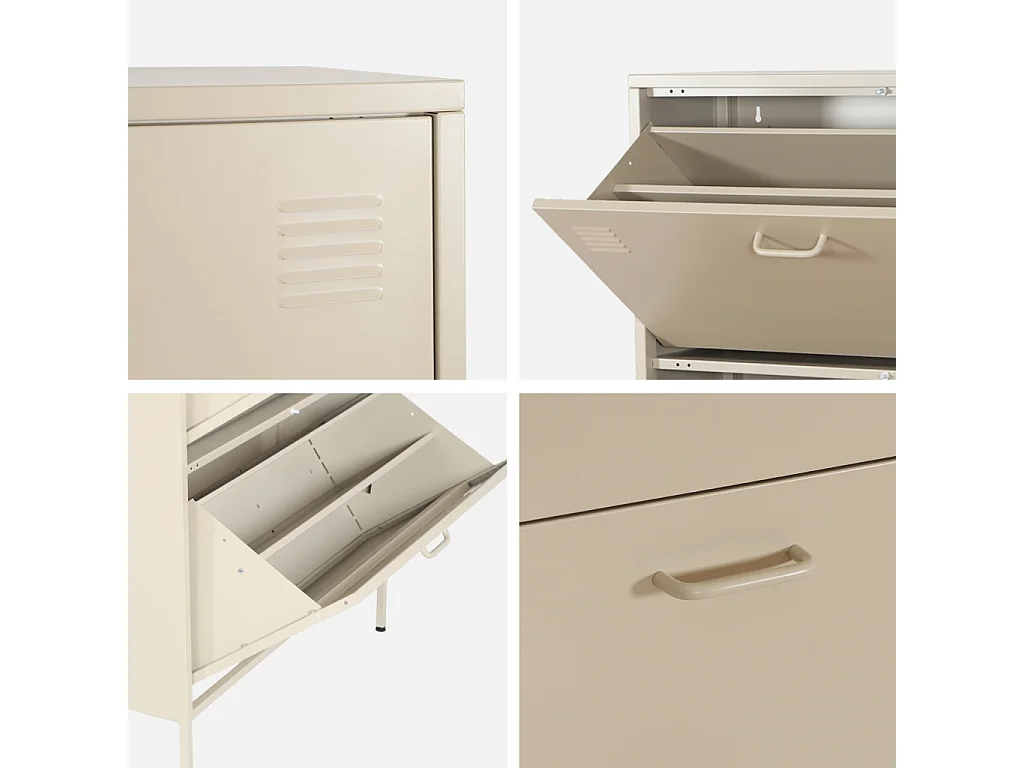 Meuble à chaussures industriel métal crème 3 abattants - 80 x 29 x 132.5 cm - Alabama