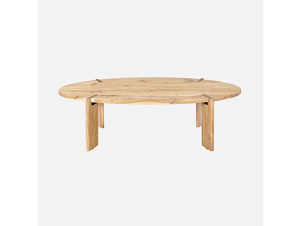 Mesa de centro ovalada de madera maciza de mango natural