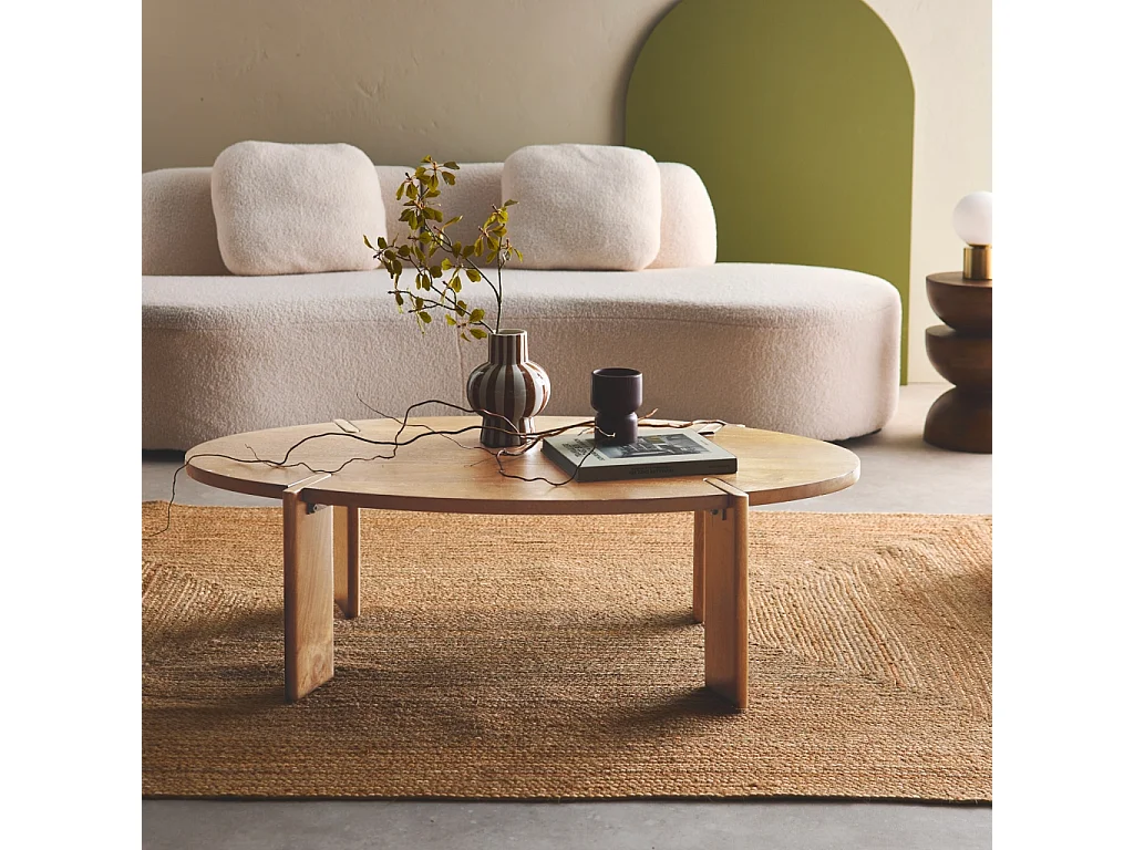 Mesa de centro ovalada de madera maciza de mango natural