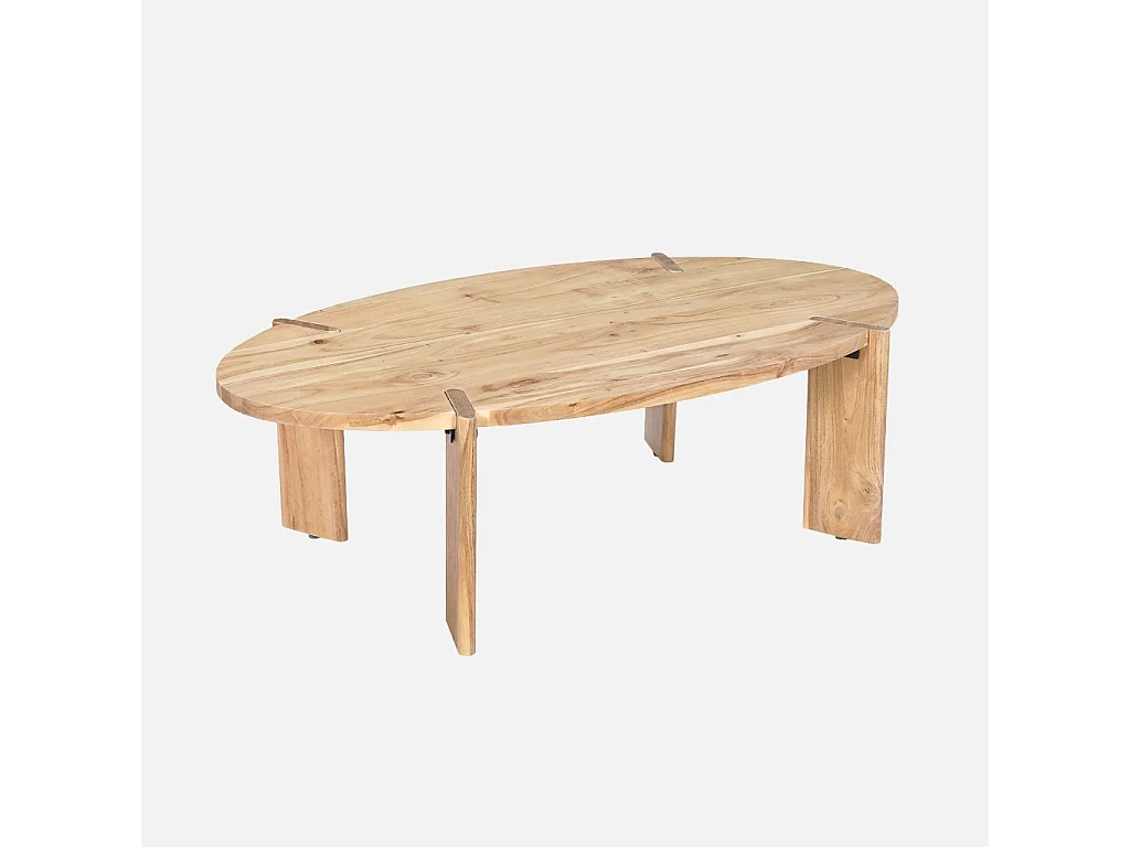 Mesa de centro ovalada de madera maciza de mango natural