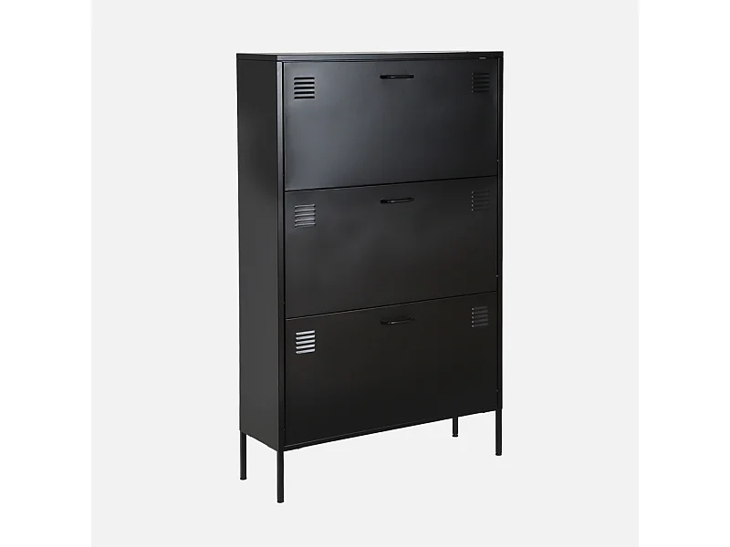 Meuble à chaussures industriel métal noir 3 tiroirs - 80 x 29 x 132.5 cm - Alabama